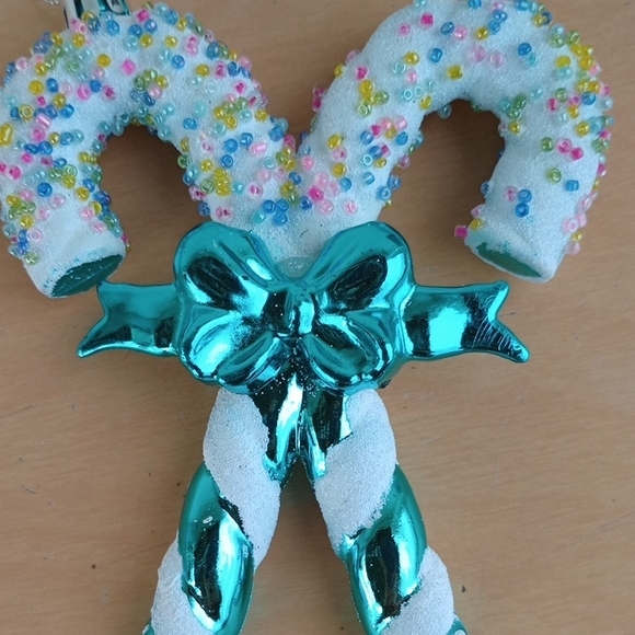 Festive Blue and White Candy Cane Ornament - Picture 2 of 3
